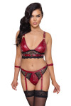 Cottelli Collection Set Lenjerie 2 Piese Wetlook si Dantela Visiniu/Negru S - Entro.ro