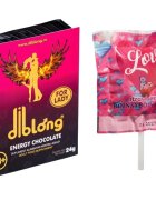 Diblong SET: Energy Chocolate for Lady - supliment alimentar pentru femei pe bază de ciocolată cu plante care susțin sănătatea sexuală și recăpătarea energiei 24g + Boinky Lollipop Pink – Acadea afrodisiaca aromă de căpșuni Ashwagandha și Maca 1 buc