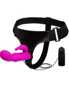 Baile Strap-on cu Vibrator Rabbit Multispeed Silicon Mov 15 cm