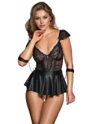 Cottelli Collection Rochie Babydoll Bondage cu Catuse si Bikini Crothless Negru S