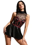 Cottelli Collection Rochie Mini din Material Wetlook si Dantela Negru M
