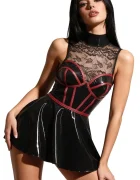 Cottelli Collection Rochie Mini din Material Wetlook si Dantela Negru S