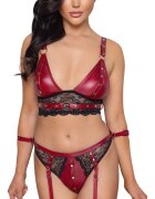 Cottelli Collection Set Lenjerie 2 Piese Wetlook si Dantela Visiniu/Negru S