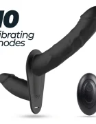 Crushious Strap-on Dublu Labionda 10 Moduri Vibratii Remote Control Silicon USB Negru 15.5 cm