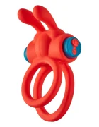 DREAM toys Inel Dublu de Penis Thrill Ring 10 Moduri Vibratii Silicon USB Rosu 10 cm