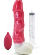FAAK Dildo cu Ejaculare Wild Beast Silicon Lichid Rosu/Alb 22.7 cm