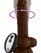 FemmeFunn Vibrator Realist Vortex Turbo Baller Remote Control 8 Moduri Vibratii 1 Miscare Rotatie Silicon Lichid USB Maro 20.6 cm