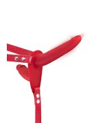 Fetish Tentation Strap-on Dublu 10 Moduri Vibratii Silicon USB Rosu 15.5 cm