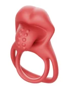 Guilty Toys Inel Dublu de Penis Sexy Tongue 10 Moduri Vibratii Silicon Rosu