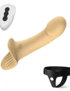 Guilty Toys Strap-On pentru Femei Double Fun Remote Control 9 Moduri Vibratii 2 Motoare Silicon USB Natural 24.5 cm