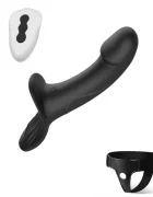 Guilty Toys Strap-On pentru Femei Double Fun Remote Control 9 Moduri Vibratii 2 Motoare Silicon USB Negru 24.5 cm