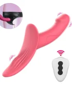 Guilty Toys Strap-On pentru Femei Double Fun Remote Control 9 Moduri Vibratii 2 Motoare Silicon USB Roz 24.5 cm