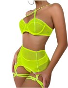 JGF Toys Set 4 Piese Lenjerie Plasa Translucida Verde Neon L JGF Lingerie