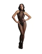 Le Desir Bodystocking din Plasa Elastica Model Crotchless Guler Inalt Negru S-XL