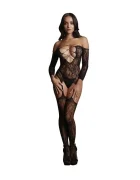 Le Desir Bodystocking din Plasa Elastica Model cu Umerii Goi Negru S-XL