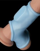 LoveToy Manson Penis si Testicule Knights Ring Silk cu Vibratii Albastru