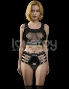 LoveToy Set 2 Piese Rebellion Top si Strap-on Material Wetlook si Plasa Negru M/L