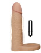 LoveToy Strap On cu Inel Penis cu Vibratii Ultra Soft Double Natural 17 cm