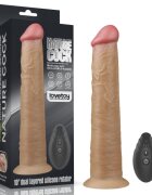 LoveToy Vibrator Realist Nature Cock Remote Control Silicon Dubla Densitate 10 Moduri Vibratii si Rotatii Maro 25.3 cm