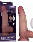 LoveToy Vibrator Realist Sliding-Skin PRO II Remote Control Silicon Dubla Densitate Maro 20 cm
