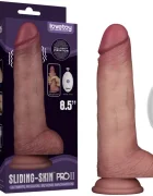 LoveToy Vibrator Realist Sliding-Skin PRO II Remote Control Silicon Dubla Densitate Maro 21.5 cm
