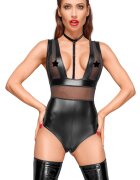 Noir Handmade Body Crotchless Wetlook si Tul Transparent M