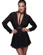 Noir Handmade Rochie Mini din Voal cu Centura Piele Ecologica M