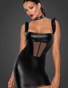Noir Handmade Rochie Mini Powerwetlook cu Insertii Tulle si Volanase S