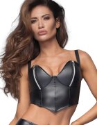 Noir Handmade Top Wetlook cu Fermoare Argintii pe Cupe M
