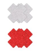 NsNovelties Set 2 Perechi Acoperitoare Sani Pasties Glitter Cross Argintiu/Rosu