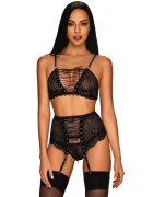 Obsessive Set 3 Piese Lenjerie Basitta Negru L/XL