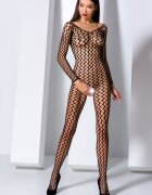 Passion Catsuit Crotchless Plasa Elastica Negru S-L