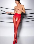 Passion Ciorapi Crotchless cu Imprimeu Floral 30 Den Rosu L/XL