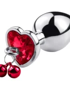 Passion Labs Dop Anal Medium Heart Shape cu Clopotei Ring My Bells Metal Argintiu/Rosu 8 cm