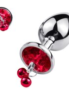 Passion Labs Dop Anal Metalic cu Clopotei Ring My Bells Small Argintiu/Rosu 7 cm