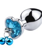 Passion Labs Dop Anal Small Heart Shape cu Clopotei Ring My Bells Metal Argintiu/Albastru 7 cm