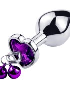 Passion Labs Dop Anal Small Heart Shape cu Clopotei Ring My Bells Metal Argintiu/Mov 7 cm