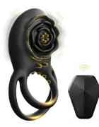 Passion Labs Inel Dublu de Penis Black Beauty Remote Control 8 Moduri Vibratii Silicon USB magnetic Negru