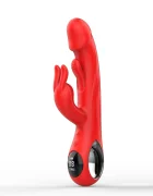 Passion Labs Vibrator Flapping Rabbit Display LCD 9 Moduri Vibratii 9 Moduri Tapare Silicon USB Magnetic Rosu 24.2 cm