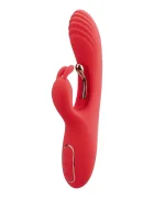 Passion Labs Vibrator Rabbit Flame Super Puternic 3 Motoare Independente 9 Moduri Vibratii Silicon USB Rosu 22.2 cm