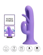 PRETTYLOVE Vibrator Rabbit Killmoulis cu Ventuza 12 Moduri Vibratii 4 Moduri Leganare Silicon USB Mov 17.5 cm