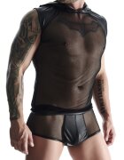 REGNES FETISH PLANET Top cu Gluga din Plasa si Piele Ecologica Negru L