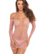 Rene Rofe Sexy Rochie Mini Demure cu Maneci Lungi Roz S/M