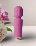 Rocks Off Vibrator Mini Wand Peony Pink 16 Moduri Vibratii Silicon USB Roz 11.5 cm