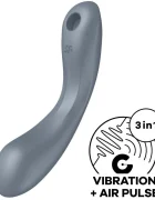 Satisfyer Vibrator Curvy Trinity 1 Air Pulse 11 Programe Suctiune 12 Programe Vibratii Silicon USB Gri 16.4 cm
