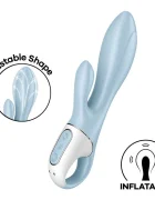 Satisfyer Vibrator Gonflabil Air Pump Bunny 1 12 Moduri Vibratii Silicon USB Albastru 20.6 cm