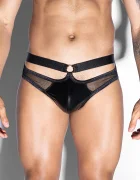 STD Bikini Barbati Material Wetlook si Plasa Transparenta Negru S/M