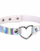 STD Choker cu Inima si Piele Ecologica Iridescenta