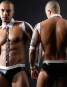 STD Costumatie Sexy Ospatar/Barman Alb/Negru S/M