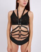 STD Harness cu Inele Piele Ecologica Negru S-L